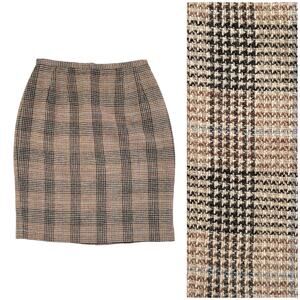Vintage Wool Glen Plaid Pencil Skirt | Academia Old Money Preppy Brown Blue | 4